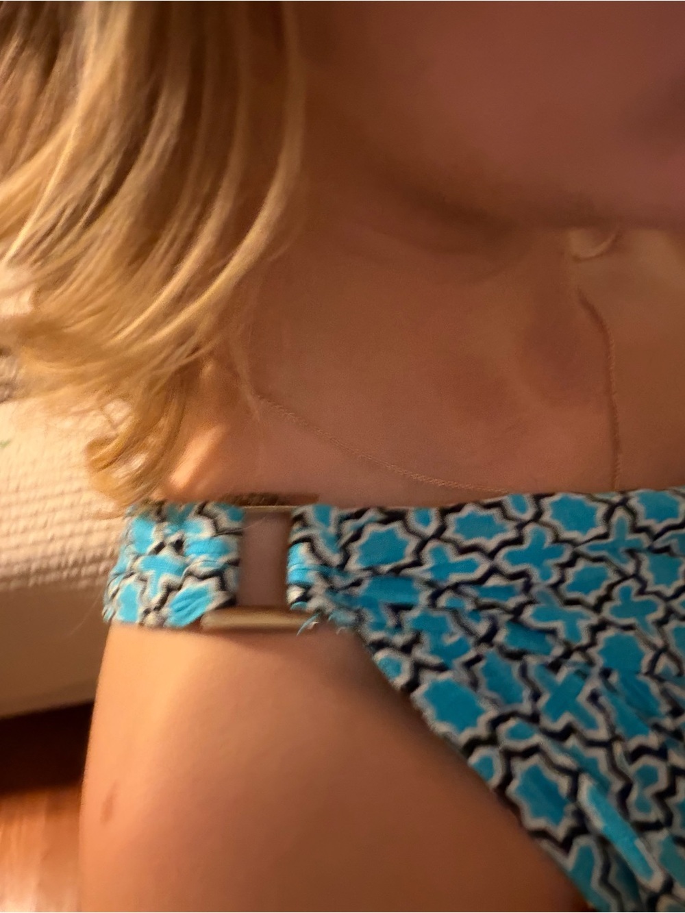 Blue Patterned One-Shoulder Tank Top - Picture 4 of 4